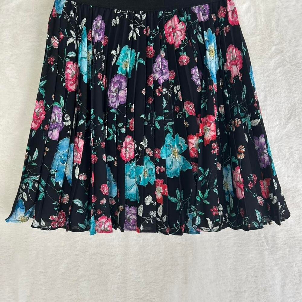 Express Floral Pleated Mini Skirt XS Black Pink Purple Turquoise Accordion Skirt